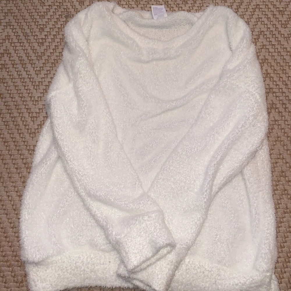 white fuzzy sweater